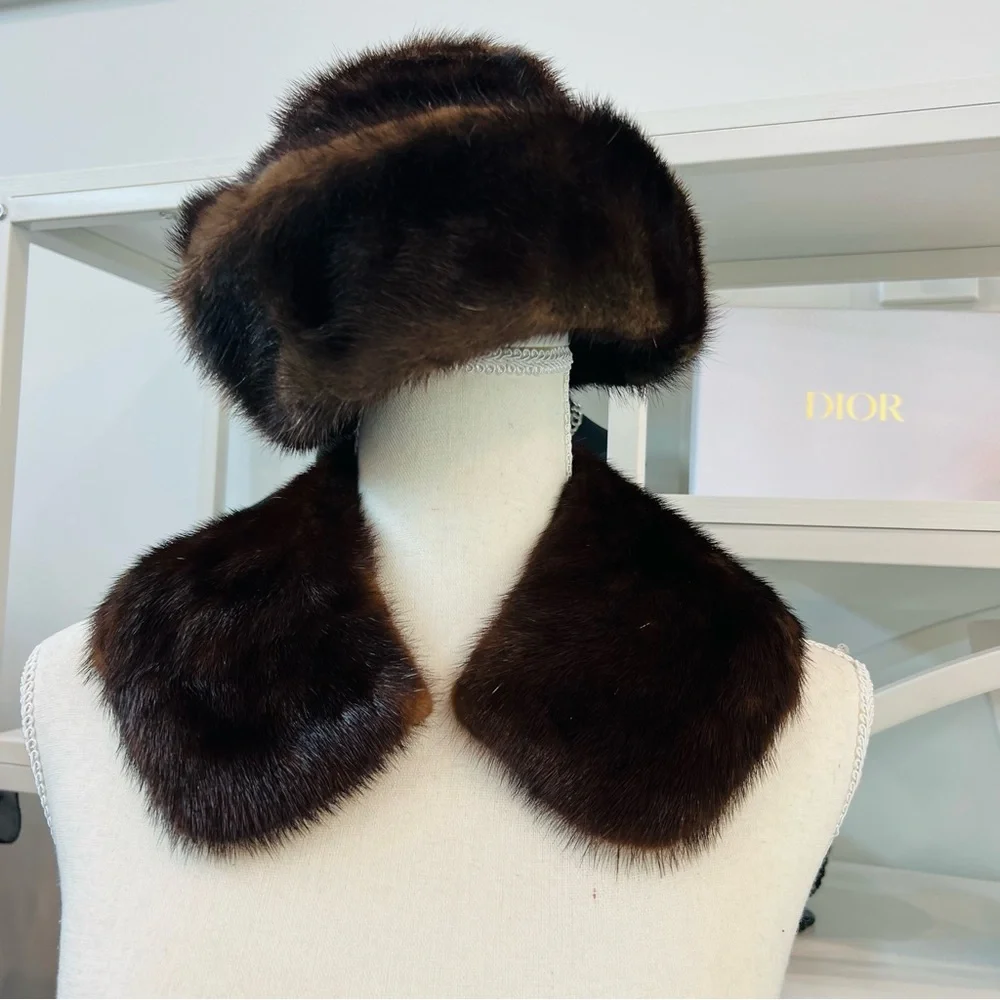 Vintage Genuine Mink Fur Hat and Collar - Picture 2 of 12